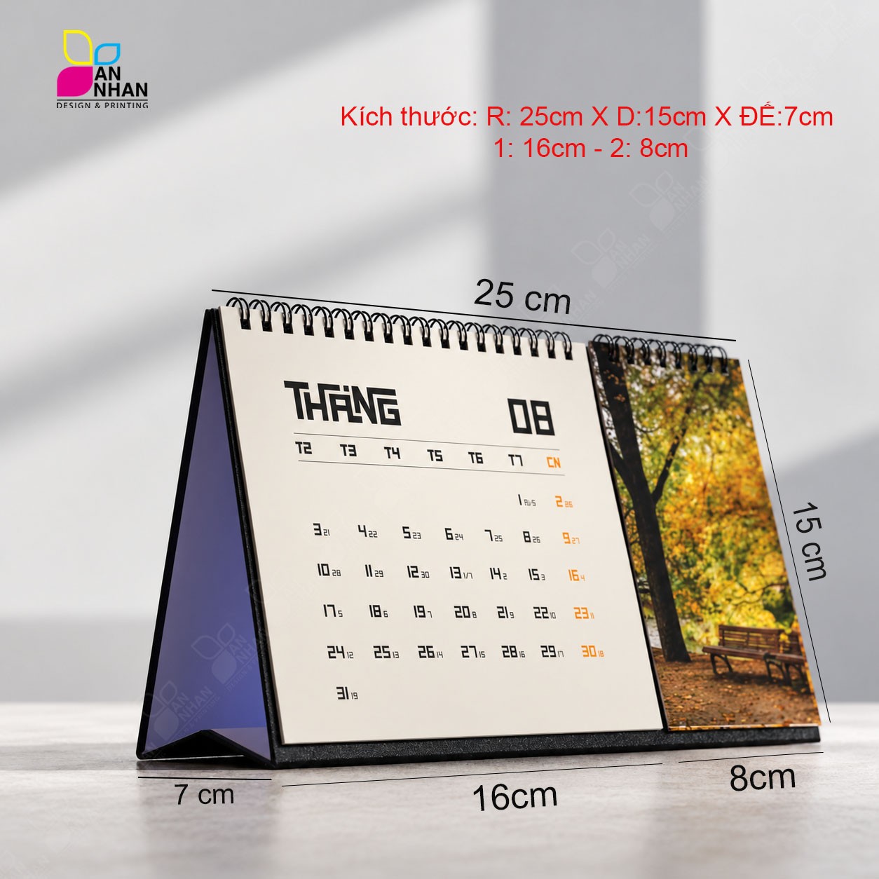 Ảnh lịch để b&agrave;n chữ A khổ 25 x 15 cm loại 2 phần