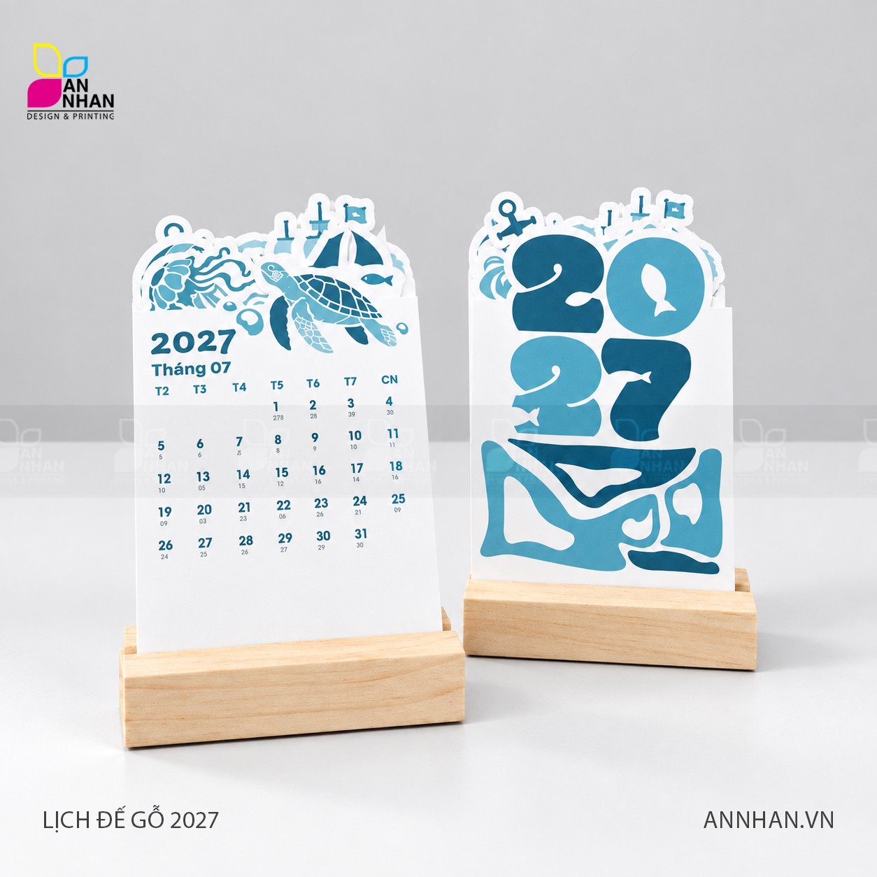 Lịch để b&agrave;n đế gỗ