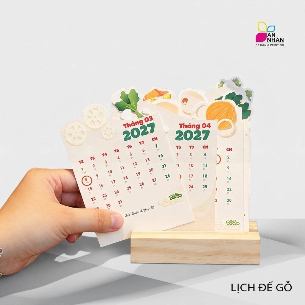 Lịch để b&agrave;n đế gỗ