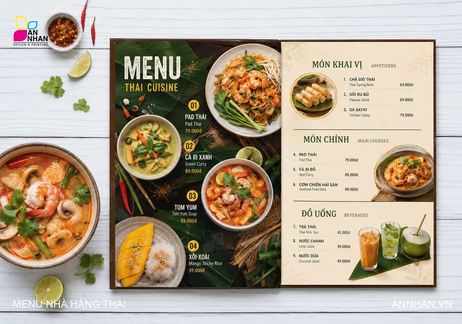 Mẫu menu nh&agrave; h&agrave;ng Th&aacute;i ấn tượng