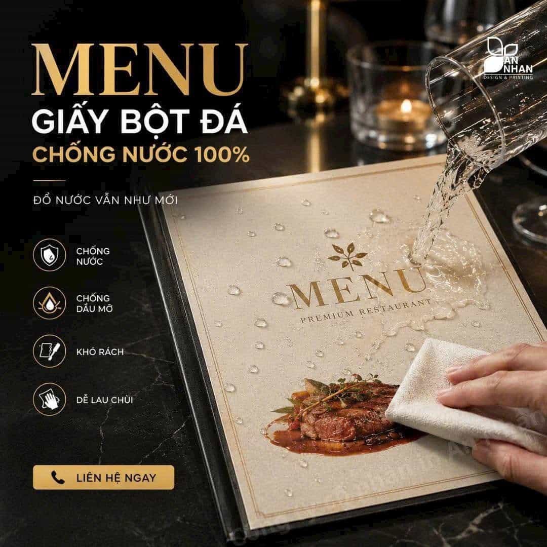 Menu giấy bột đ&aacute; chống nước 100%