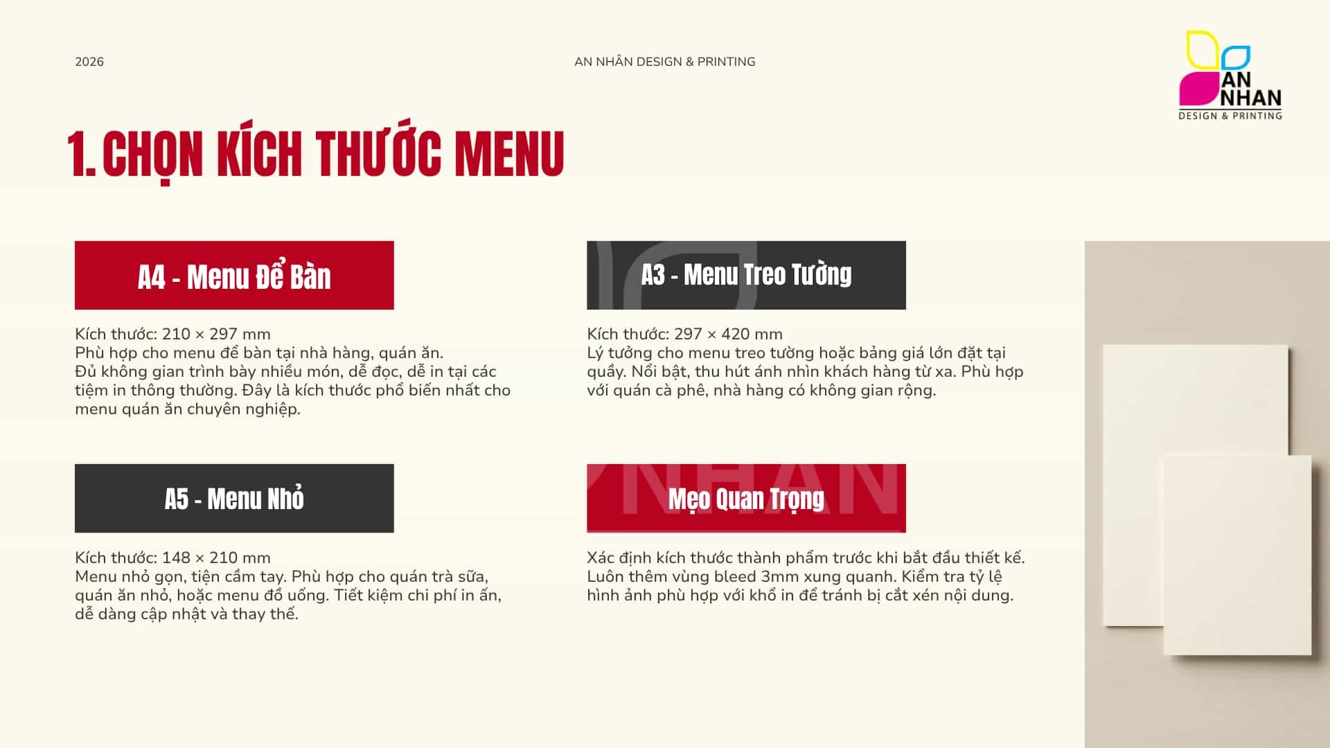 C&aacute;c k&iacute;ch thước thiết kế menu chuẩn in ấn
