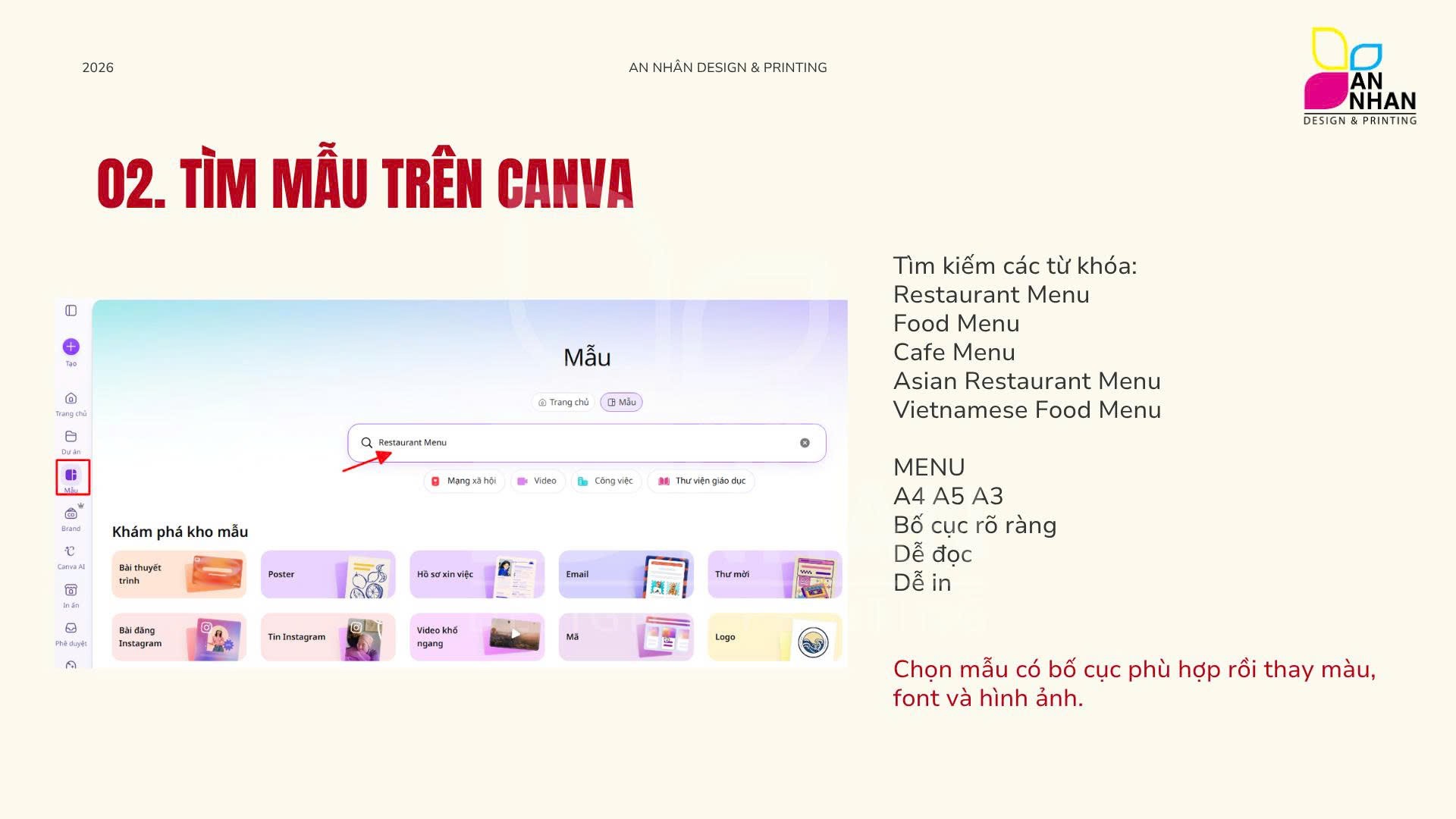 T&igrave;m kiếm mẫu menu tr&ecirc;n Canva