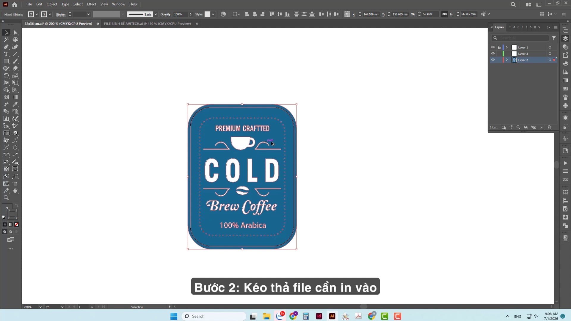 Kéo thả file cần in vào khổ bế Avitech