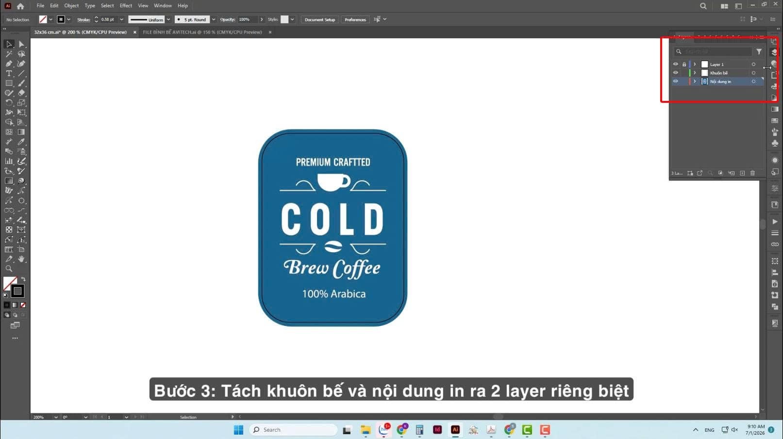Tách khuôn bế và nội dung in thành 2 layer riêng biệt
